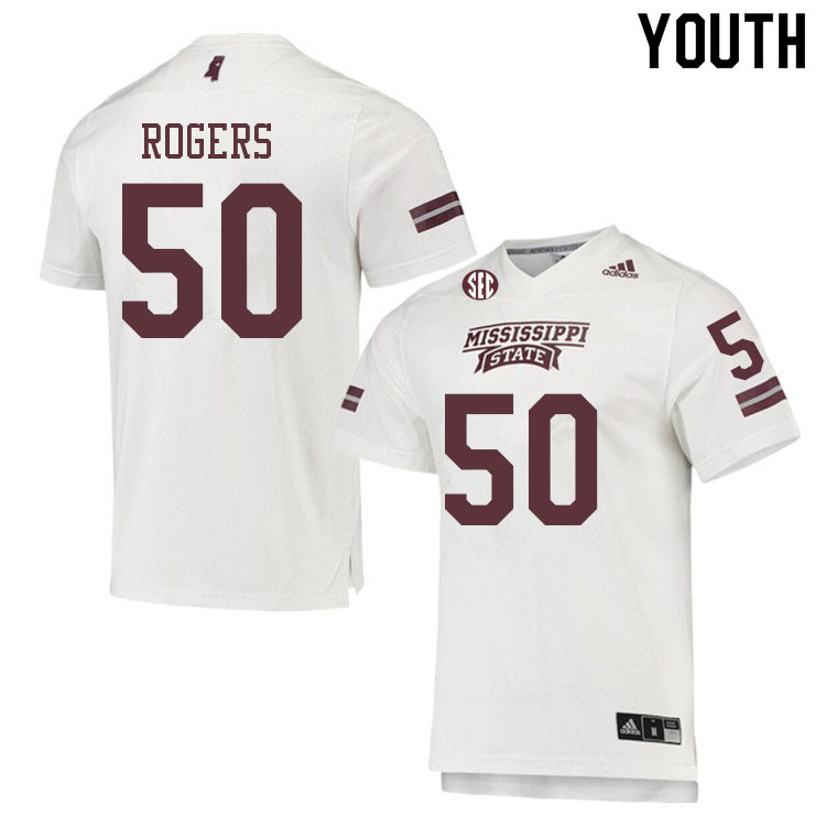Youth #50 Timar Rogers Mississippi State Bulldogs College Football Jerseys Sale-White